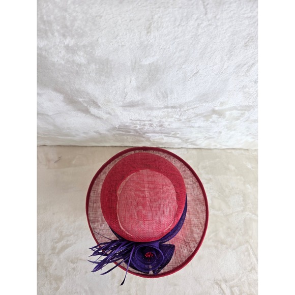 Something Special Sinamay Straw Hat Red Purple Feather Floral Derby main image 4